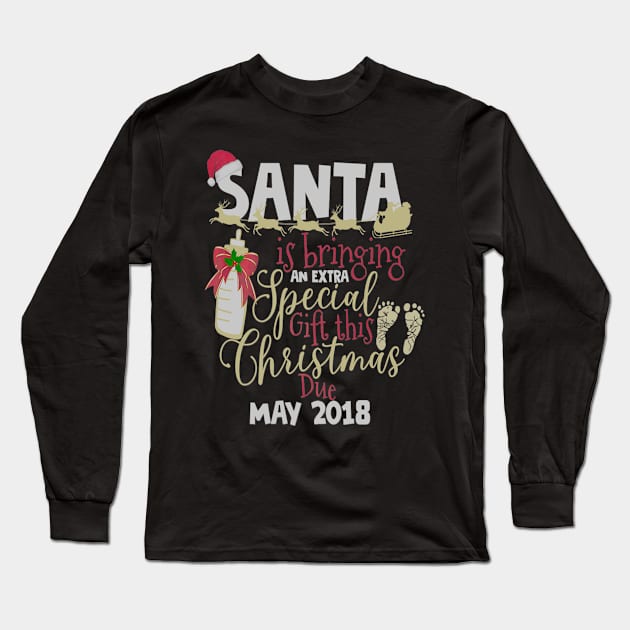 Christmas Pregnancy Santa Baby Mom May Long Sleeve T-Shirt by teudasfemales